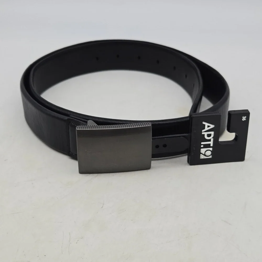 Apt. 9 Belt Black Syn Leather Mens 34-36 Gunmetal Nickel Buckle New
